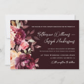 Invitation Calligraphie de script Bouquet Floral Bordeaux Mar (Devant)