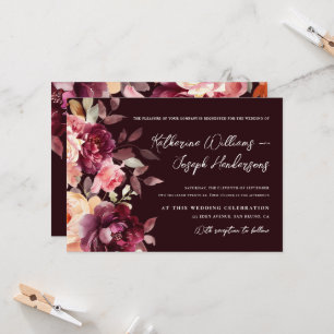 Invitation Calligraphie de script Bouquet Floral Bordeaux Mar