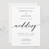 Invitation Calligraphie de script classique Mariage noir blan (Devant / Derrière)