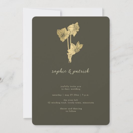 Invitation Calligraphie de script Daffodil Gold Minimal Maria (Devant)