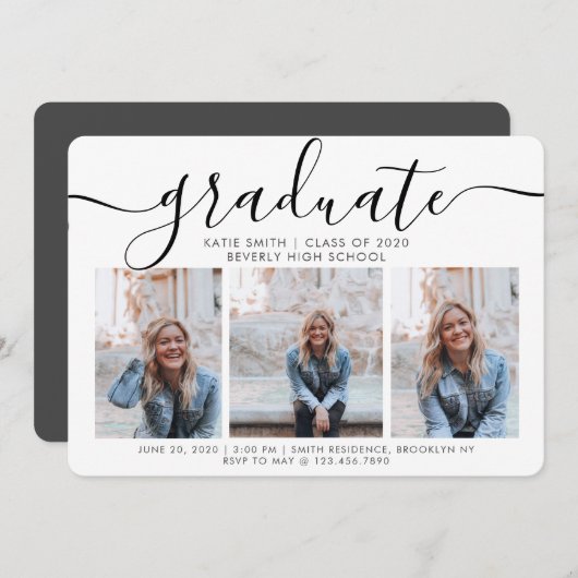 Invitation Calligraphie de script moderne 3 Diplôme photo (Devant / Derrière)