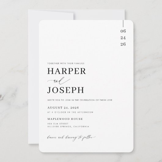 Invitation Calligraphie de script moderne Mariage intemporel (Devant)