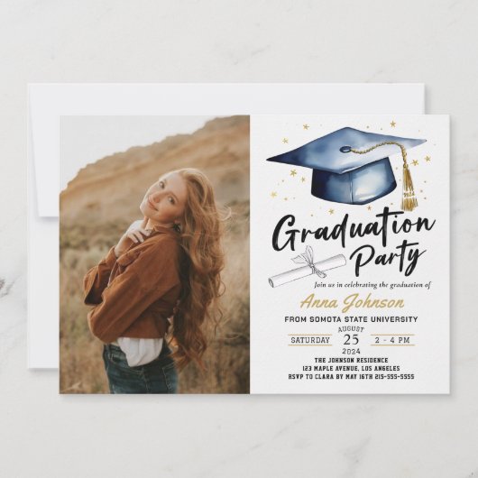 Invitation Calligraphie de script moderne Photo Graduation Pa (Devant)