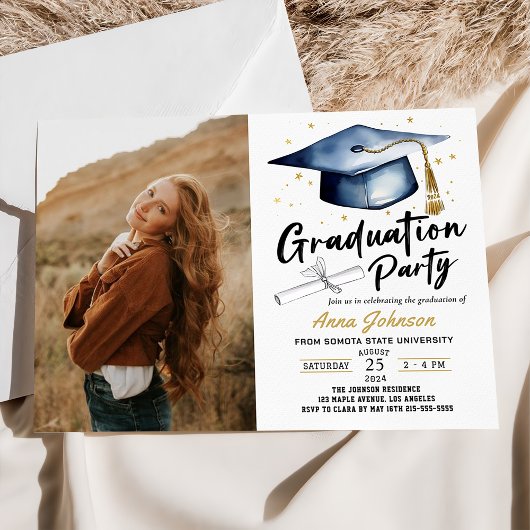 Invitation Calligraphie de script moderne Photo Graduation Pa