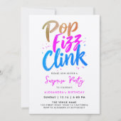 Invitation Calligraphie de style Cool Pop Fizz Clink Rose Ble (Devant)