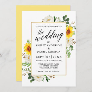 Invitation Calligraphie de tournesol Mariage floral blanc