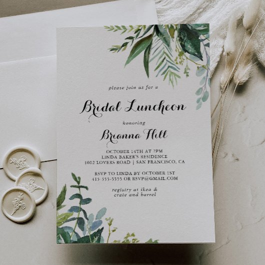 Invitation Calligraphie de verdure Fête des mariées de déjeun