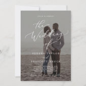 Invitation Calligraphie délicate Dark Photo Overlay Mariage (Devant)