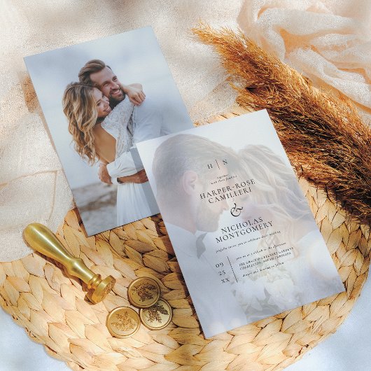 Invitation Calligraphie délicate de monogramme noir Photo mar