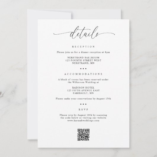 Invitation Calligraphie délicate Moderne tout en un Mariage (Dos)