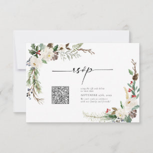 Invitation Calligraphie d'hiver Botaniques QR Code Mariage RS