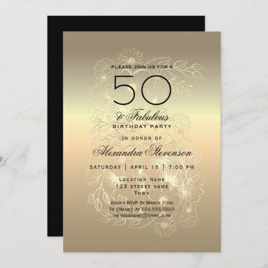 Invitation Calligraphie d'or 50e anniversaire (Devant / Derrière)