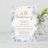 Invitation Calligraphie d'or bleu 50e anniversaire du Mariage (Debout devant)
