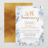 Invitation Calligraphie d'or bleu 50e anniversaire du Mariage (Devant / Derrière)