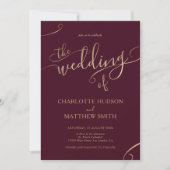 Invitation Calligraphie d'or | Bourgogne (Devant)