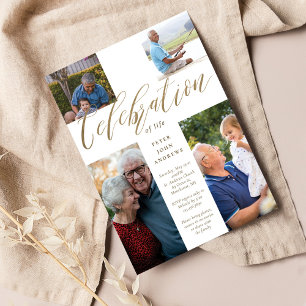 Invitation Calligraphie d'or Croix de la photo Célébration de