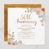 Invitation Calligraphie d'or fleur sauvage Faux 50e anniversa (Devant / Derrière)