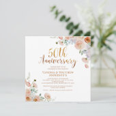 Invitation Calligraphie d'or fleur sauvage Faux 50e anniversa (Debout devant)