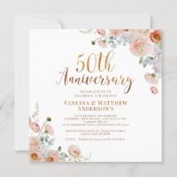 Calligraphie d'or fleur sauvage Faux 50e anniversa