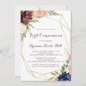 Invitation Calligraphie d'or géométrique rustique Première co (Devant)