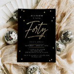 Invitation Calligraphie d'or noir moderne 40e anniversaire<br><div class="desc">Calligraphie moderne Black Gold 40th Birthday Invitation présente une dispersion amusante de confettis de faux feuille d'or et de calligraphie moderne.</div>
