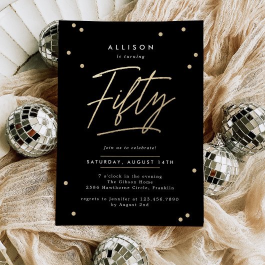 Invitation Calligraphie d'or noir moderne 50e anniversaire