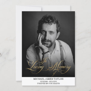 Invitation Calligraphie D'Or Photo En Mémoire D'Amour Funérai