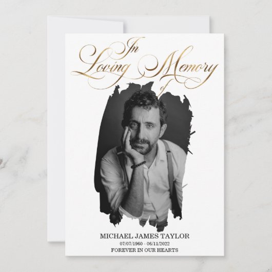 Invitation Calligraphie D'Or Photo En Mémoire D'Amour Funérai (Devant)