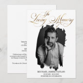 Invitation Calligraphie D'Or Photo En Mémoire D'Amour Funérai (Devant / Derrière)