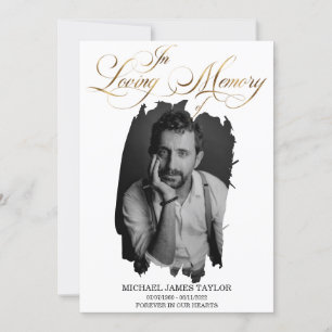 Invitation Calligraphie D'Or Photo En Mémoire D'Amour Funérai