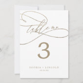 Invitation Calligraphie d'or romantique 5x7" Numéro de tablea (Devant)