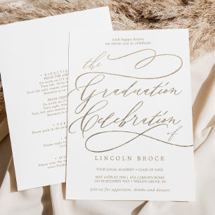 Invitation Calligraphie d'or romantique Célébration de gradua