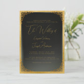 Invitation Calligraphie d'or romantique et Mariage de fioul d (Debout devant)