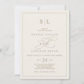 Invitation Calligraphie d'or romantique | Mariage de monogram (Devant)