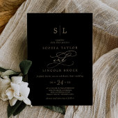 Invitation Calligraphie d'or romantique | Mariage de monogram