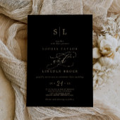 Invitation Calligraphie d'or romantique | Mariage de monogram