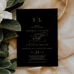 Invitation Calligraphie d'or romantique | Mariage de monogram<br><div class="desc">Ce romantique faire-part de mariage de monogramme noir calligraphie or est parfait pour un simple mariage. Le design classique moderne comprend des tourbillons fantaisistes et des fleurs fantaisistes avec une magnifique typographie de feuille d'or en faux champagne. Remarque : Ce design ne comporte pas de véritable feuille d'or. C'est un...</div>