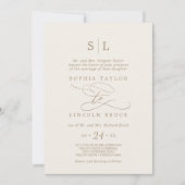 Invitation Calligraphie d'or romantique | Mariage officiel iv (Devant)