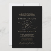 Invitation Calligraphie d'or romantique | Mariage officiel no (Devant)
