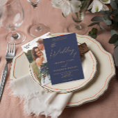 Invitation Calligraphie d'or romantique Marine Mariage photo 