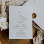 Invitation Calligraphie d'or romantique Monogramme Mariage
