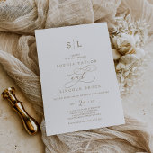 Invitation Calligraphie d'or romantique Monogramme Mariage