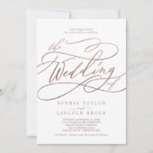 Invitation Calligraphie D'Or Romantique Rose Le Mariage De (Devant)