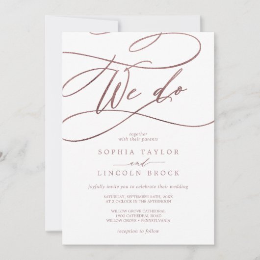 Invitation Calligraphie d'or Rose romantique Nous faisons Mar (Devant)