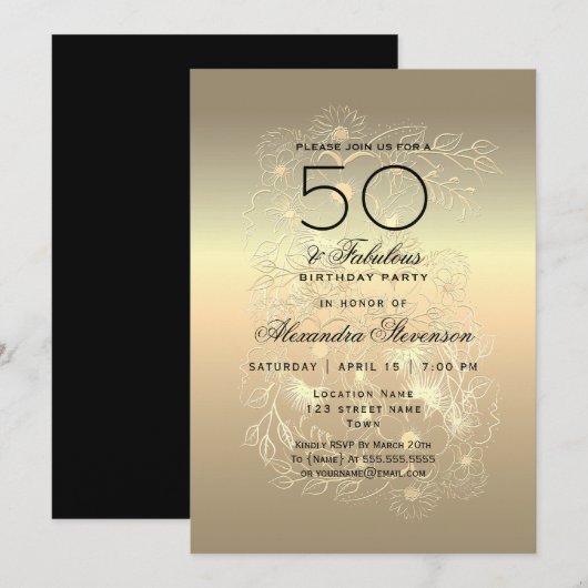Invitation Calligraphie dorée 50e anniversaire (Devant / Derrière)
