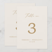 Invitation Calligraphie dorée délicate | N° de table crème 5x (Devant / Derrière)