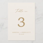 Invitation Calligraphie dorée délicate | N° de table crème 5x (Devant)
