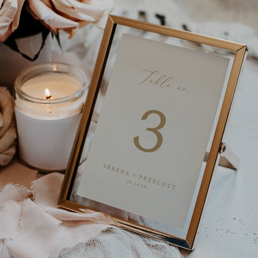 Invitation Calligraphie dorée délicate | N° de table crème 5x