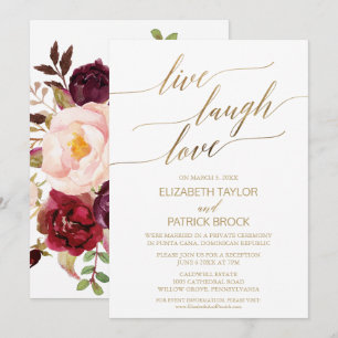 Invitation Calligraphie dorée élégante Fleur Vie Rire Amour