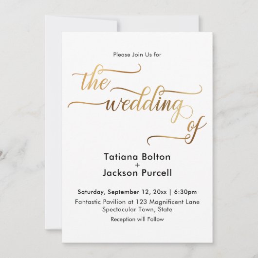 Invitation Calligraphie Dorée Élégante Le Mariage de (Devant)